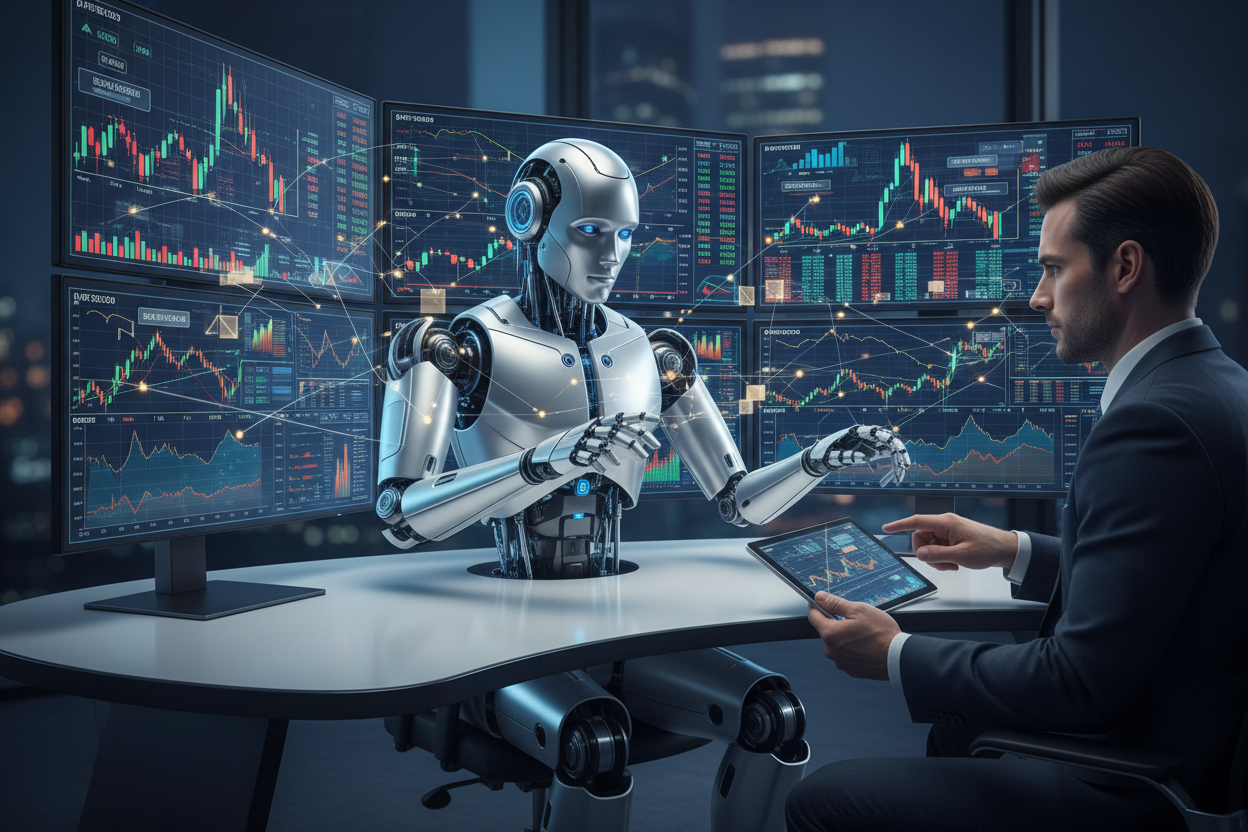 Trading Robot Analyzing Market Charts